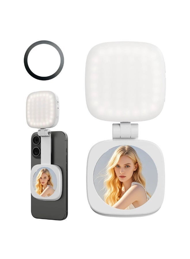 Foldable Magnetic Phone Fill Light with Built-in Vanity Mirror – Portable Beauty Light for Photography, Selfies & Live Stream Ambiance - Image 1